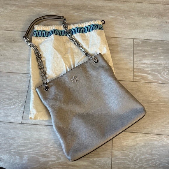 Tory Burch Frida Swingpack pebble Leather Shoulder Crossbody Bag Purse silver - Picture 2 of 11